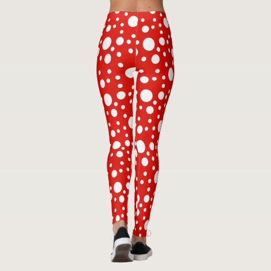 Rode witte polka stippen vlek leggings (Achterkant)