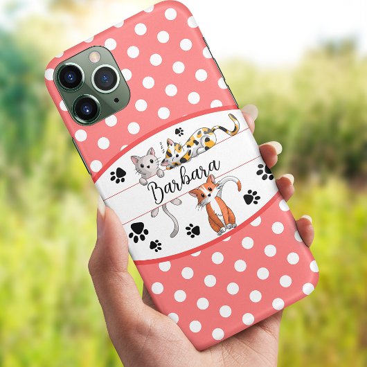 Rode & witte polkadot, schattige kittens op maat Case-Mate iPhone case