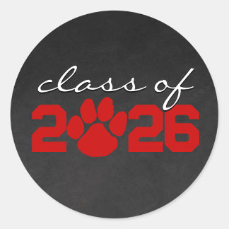 Rode & Witte Pootafdruk Krijtbord Afstuderen Ronde Sticker