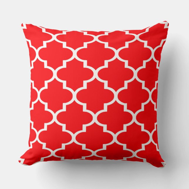 Rode Witte Quatrefoil Lattice Kussen (Voorkant)