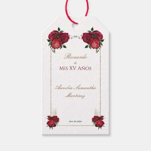 Rode, Witte, Quinceañera Herinnering Cadeautag Cadeaulabel (Voorkant)
