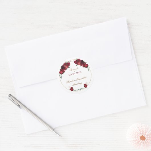 Rode, witte, Quinceañera Stickers (Envelop)