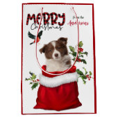 Rode witte rand Collie Puppy Dog Kerstmis Medium Cadeauzakje (Voorkant)