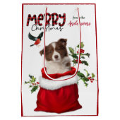 Rode witte rand Collie Puppy Dog Kerstmis Medium Cadeauzakje (Achterkant)