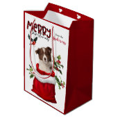 Rode witte rand Collie Puppy Dog Kerstmis Medium Cadeauzakje (Achterkant Gekanteld)