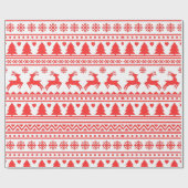 Rode Witte Rendier Kerstpatroon Cadeaupapier (Vlak)