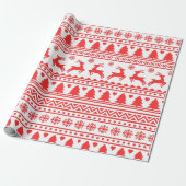 Rode Witte Rendier Kerstpatroon Cadeaupapier (Uitgerold)