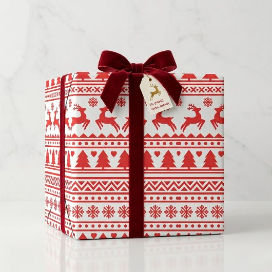 Rode Witte Rendier Kerstpatroon Cadeaupapier