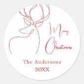 Rode witte rendierkrabbel moderne Kerstmis Ronde Sticker (Voorkant)