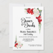 Rode Witte Roos Bloemendiner en Drinken Verjaardag Kaart (Voorkant)