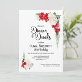 Rode Witte Roos Bloemendiner en Drinken Verjaardag Kaart (Staand voorkant)