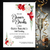 Rode Witte Roos Bloemendiner en Drinken Verjaardag Kaart