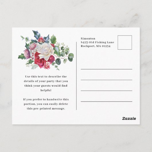 Rode witte roos bloemstuk kerstfeest 100ste uitnod briefkaart (Achterkant)