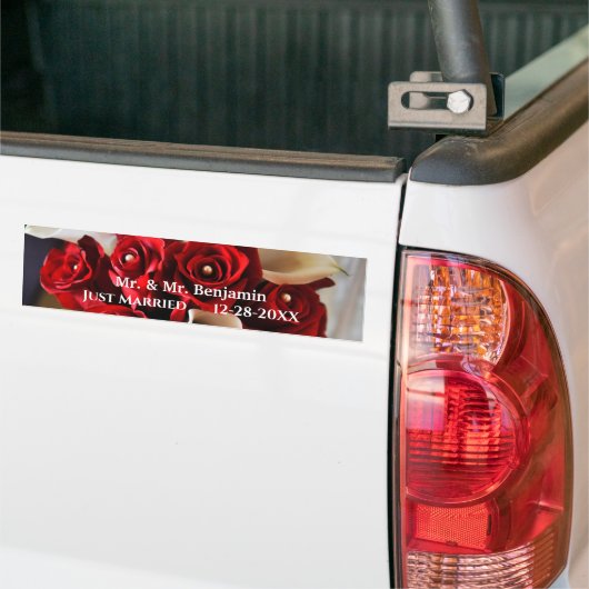 Rode Witte Rose Bloemen Trouwbloem Personaliseren Bumpersticker (Op Truck)