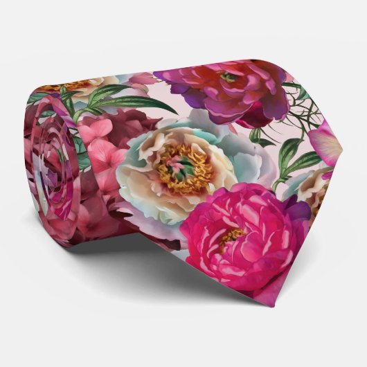 Rode witte roze pinda's en brandkranen stropdas (Opgerold)