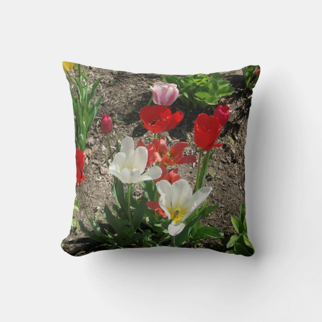 Rode, witte, roze Tulpen kussen (Voorkant)