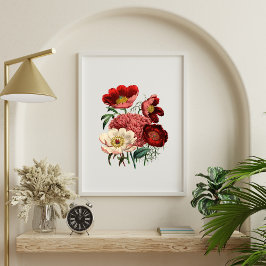Rode Witte Roze Vintage Waterverf Bloemen Bloesem Poster