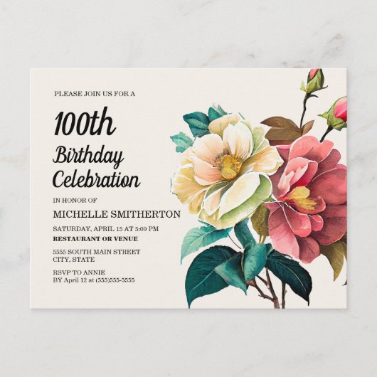 Rode witte rozen 100e verjaardag uitnodiging briefkaart (Voorkant)