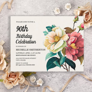 Rode Witte Rozen 90ste Verjaardag Uitnodiging Briefkaart