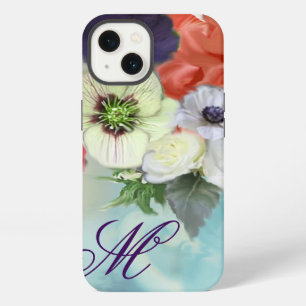RODE WITTE ROZEN, BLAUWE ANEMONEBLOEMEN MONOGRAM iPhone 13 HOESJE