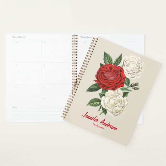 Rode & Witte Rozen Bloemen Jouw naam Dagelijks Planner (Display)