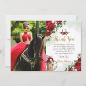 Rode witte rozen bloemlaarzen Charro Quinceañera Bedankkaart (Voorkant)