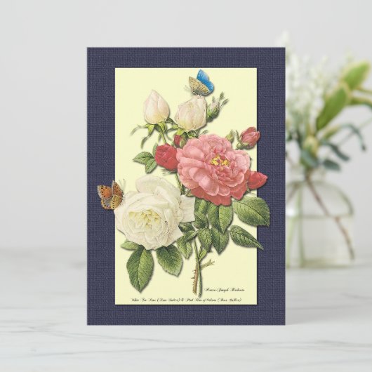 Rode Witte Rozen Botanische Aangepaste Uitnodiging (Staand voorkant)