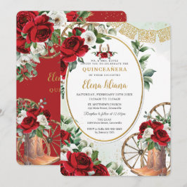Rode witte rozen Charro laarzen zoet 16 quinceañer Kaart