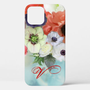 RODE WITTE ROZEN EN ANEMONE BLOEMEN MONOGRAM iPhone 12 HOESJE