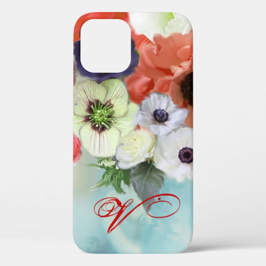 RODE WITTE ROZEN EN ANEMONE BLOEMEN MONOGRAM Case-Mate iPhone CASE (Achterkant)