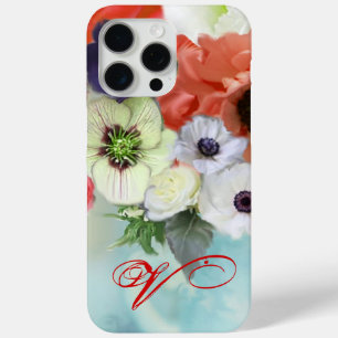 RODE WITTE ROZEN EN ANEMONEBLOEMEN MONOGRAM iPhone 15 PRO MAX HOESJE