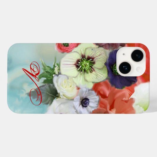 RODE WITTE ROZEN EN ANEMONEBLOEMEN MONOGRAM Case-Mate iPhone CASE (Achterkant (horizontaal))