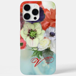 RODE WITTE ROZEN EN ANEMONEBLOEMEN MONOGRAM iPhone 16 PRO MAX HOESJE