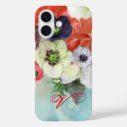 RODE WITTE ROZEN EN ANEMONEBLOEMEN MONOGRAM Case-Mate iPhone CASE (Achterkant)