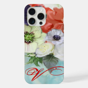 RODE WITTE ROZEN EN ANEMONEBLOEMEN MONOGRAM iPhone 15 PRO MAX HOESJE