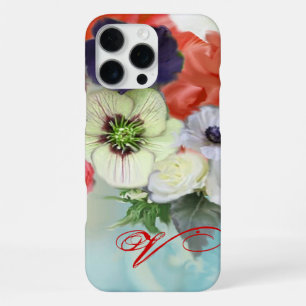 RODE WITTE ROZEN EN ANEMONEBLOEMEN MONOGRAM iPhone 16 PRO MAX HOESJE