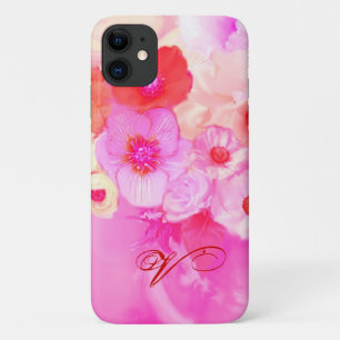 RODE WITTE ROZEN EN ROZE ANEMONE BLOEMEN MONOGRAM iPhone 11 HOESJE