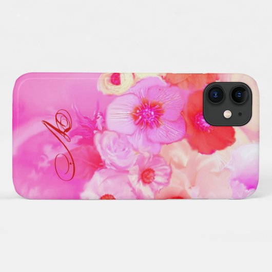 RODE WITTE ROZEN EN ROZE ANEMONE BLOEMEN MONOGRAM Case-Mate iPhone CASE (Achterkant (horizontaal))