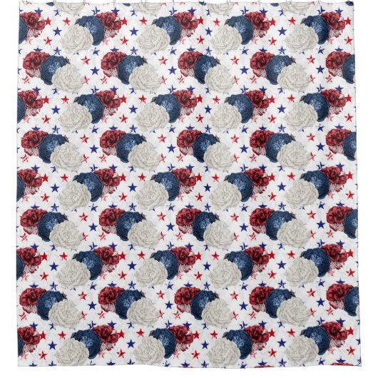 RODE WITTE ROZEN EN STARS DOUCHEGORDIJN (Voorkant)