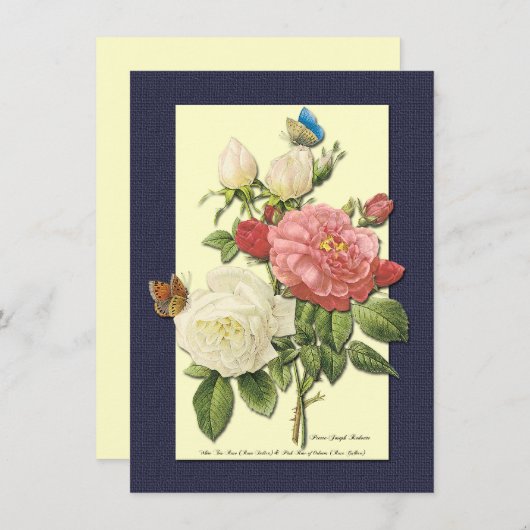 Rode witte rozen en vlinder aangepaste uitnodiging (Voorkant / Achterkant)