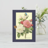 Rode witte rozen en vlinder aangepaste uitnodiging (Staand voorkant)