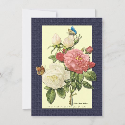 Rode witte rozen en vlinder aangepaste uitnodiging (Voorkant)