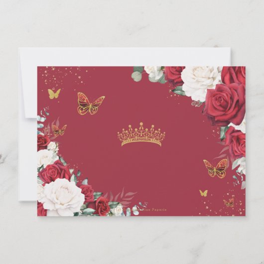 Rode Witte Rozen Floral Goud Quinceañera Sweet 16 Save The Date (Achterkant)