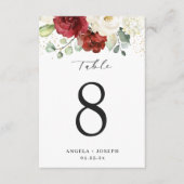 Rode witte rozen Floral Wedding Table Number Kaart (Voorkant)