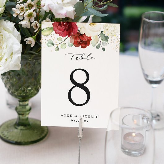 Rode witte rozen Floral Wedding Table Number Kaart