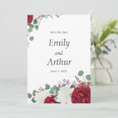 Rode & witte rozen set 15 Save the Date Kaart (Staand voorkant)