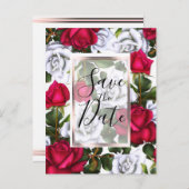 Rode & Witte Rozen Shabby Chic Glam Bewaar de Datu Aankondigingskaart (Voorkant / Achterkant)