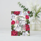 Rode & Witte Rozen Shabby Chic Glam Bewaar de Datu Aankondigingskaart (Staand voorkant)