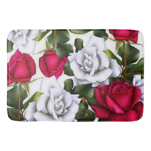 Rode & Witte Rozen Shabby Chic Landelijk Moderne G Badmat (Voorkant)