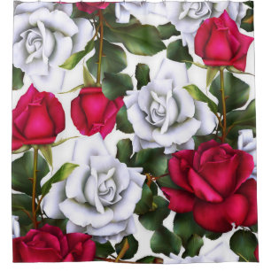 Rode & Witte Rozen Shabby Chic Landelijk Moderne G Douchegordijn